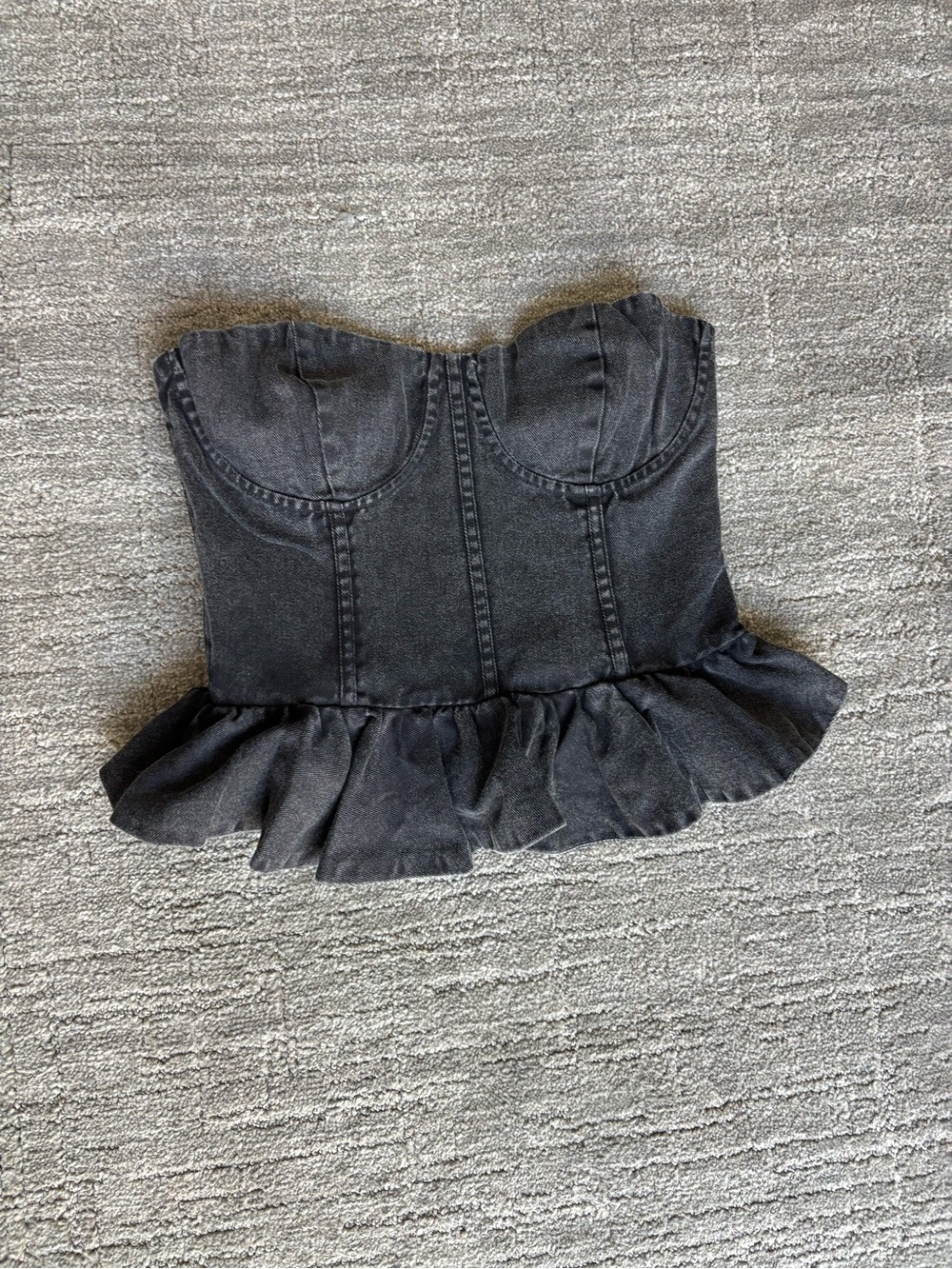 VICI Strapless Black Denim Peplum Bustier Top
